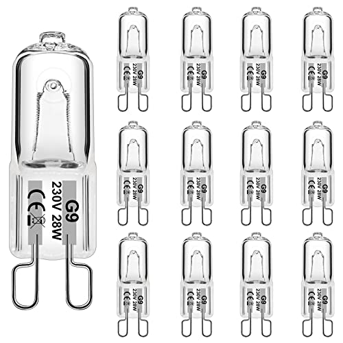 WeshLMPO Glühbirne G9 12 Stücke Halogen G9 28W Dimmbar Halogen Leuchtmittel G9 2700K for Wandlampe, Leuchter, Stehlampe von WeshLMPO