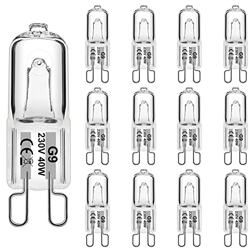 WeshLMPO Glühbirne G9 12 Stücke Halogen G9 40W Dimmbar Halogen Leuchtmittel G9 230V 2700K for Wandlampe, Leuchter, Stehlampe von WeshLMPO