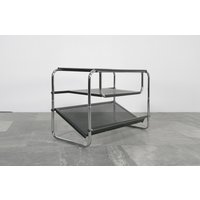 Vintage Habitat Schwarz Perforierte Stahlblech Medienkonsole Seitenende Couchtisch Verchromte Röhren Modern Funktionalist Minimalist Bauhaus von WestEstStudio