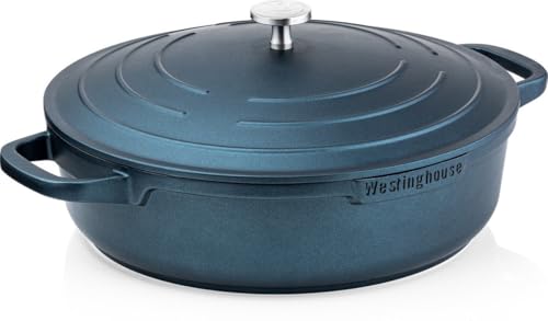 Westinghouse PERFORMANCE SERIES Schmorpfanne mit Deckel, Große Bratpfanne 28 cm für Induktion & alle Herdarten, Beschichtete Pfanne mit Griff, Hoher Rand, Ofenfest & Spülmaschinenfest, Blau von Westinghouse