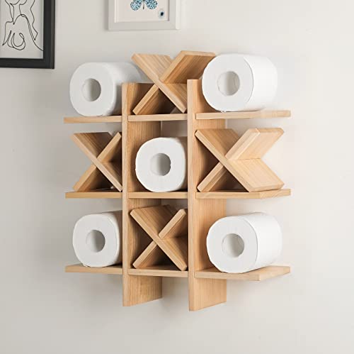 Weysat Tic Tac Toe Toilettenpapierhalter, Ständer, Toilettenpapier-Aufbewahrung, Badezimmer-Dekor, rustikale Holzaufbewahrung, freistehend, wandmontierte Regale, Dekoration für Toilettenpapier, von Weysat