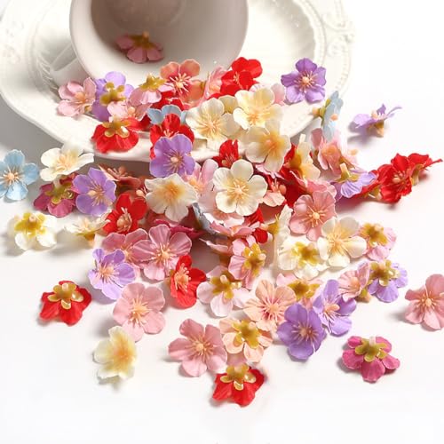 50 Stück Künstliche Blumen Kirschblüten Blütenköpfe Deko mit 2,5 cm Durchmesser,Kunstblumen Blumenköpfe,Bunt Mini Seidenblumen,für DIY Basteln,Hochzeit,Bouquet,Home,Tische Dekor,Gemischte Farben von Whakano