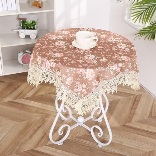 Vintage Blume Spitze Tischdecke,Tischtuch aus Polyester mit Quasten,für Hochzeiten,Bankette,Geburtstag,Party,Home,Küche Dekoration,für Esstisch,Gartentisch,Pink Lila,40x85cm von Whakano