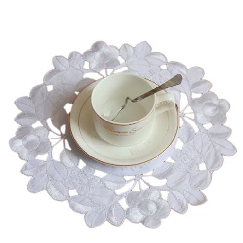 Whakano 2 Stück Retro Spitze Tischsets,Boho Dekor Makramee Untersetzer,Bestickt Blume Runde Deckchen Untersetzer Vase Matte,zum Küche Wohnzimmer Dekoratio,für Hotels,Büros,Cafés,Restaurants,30cm,Weiß von Whakano