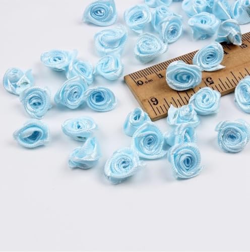 Whakano 200 Stück Mini Künstliche Blumen Rosenköpfe 1,5cm,Satin Röschen zum Basteln,Blumen Applikationen,Deko-Rosen,kleine Rosenköpfe für Valentinstag,Muttertag,Hochzeit,Party,Home Deko,Hellblau von Whakano