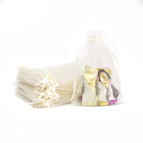 Whakano 40 Stück Bunt Organzasäckchen mit Kordelzug,Organzabeutel,Schmuckbeutel,GeschenkSack,für Hochzeit Geburtstag Süßigkeiten Schmuck Geschenkverpackung Party Mit Schnur,Creme,15x20cm von Whakano