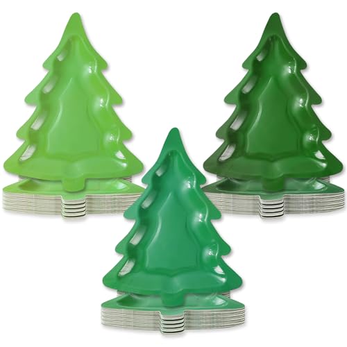 Whaline 60 Stück Weihnachtspappteller in Weihnachtsbaum-Form, 3 grüne Einwegteller für den Winter, Urlaub, Partyzubehör, Tischdekoration, 20,3 x 26,9 cm von Whaline