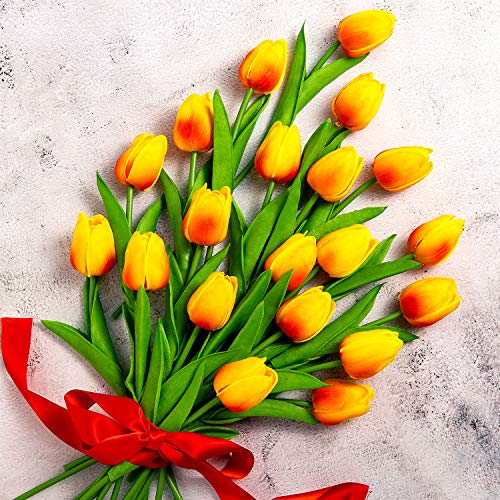 Whaline Künstliche Tulpen, 20 Stück, Strauß, fühlt sich echt an, Latex, Blumendekoration für Zuhause, Garten, Hochzeit, Party (orange) von Whaline