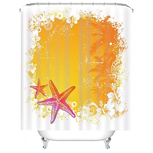 Whoiy Duschvorhang 180X200 Floral, Duschvorhang für Badewanne Über Eck Polyester Badegardinen Seestern Blume Orange für Outdoor Hotel von Whoiy