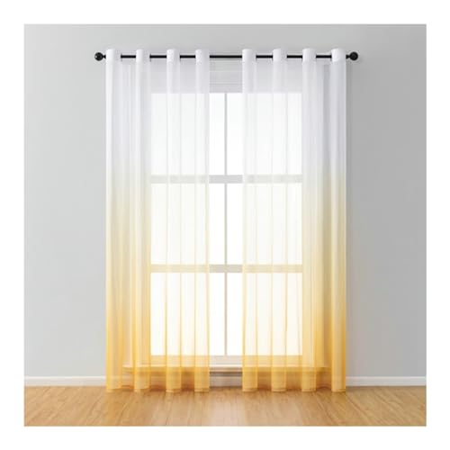 Whoiy Farbverlauf Voile Vorhang Gelb und Weiß 2 Stück mit Ösen, Polyester Sheer Curtain Transparent 244 Lang Wohnzimmer Moderne, H244 x B132 cm von Whoiy