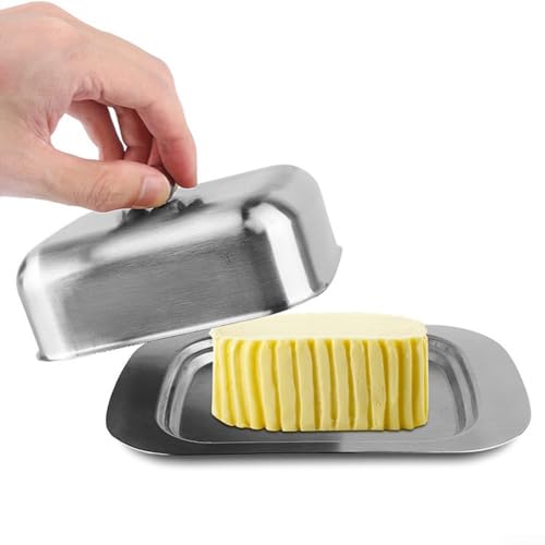 Butterdose aus Edelstahl mit Deckel, Butterdose für die Küche, Butterdose, Aufbewahrung, hausgemachte Butter, Nüsse, Käse, Dessert (Metallabdeckung) von Whychstore