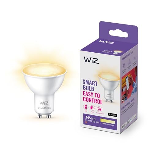 WiZ Warm White LED Spot GU10 (345 lm), 50 W Lampe mit warmweißem dimmbarem Licht, smarte Lichtsteuerung über WLAN per Stimme/App von WiZ