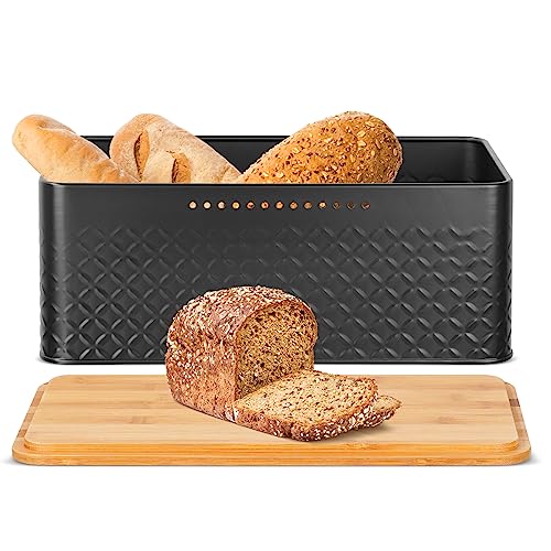 Widousy Brotkasten mit Bambusdeckel, Schwarz Brotaufbewahrungsbox - Brothalter Mülleimer für Küche Arbeitsplatte Aufbewahrung Organizer (Schwarz von Widousy