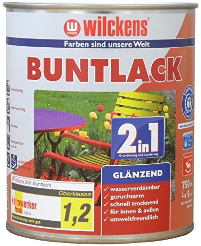 Wilckens 2in1 Acryl Buntlack für Innen und Außen, glänzend, 750 ml, RAL 6005 Moosgrün von Wilckens