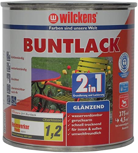 Wilckens 2in1 Acryl Buntlack für Innen und Außen, glänzend, 375 ml, RAL 9005 Tiefschwarz von Wilckens