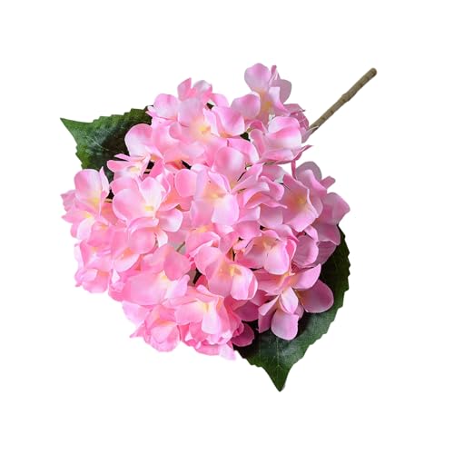 Wilitto Künstliche Hortensien mit grünen Blättern, künstliche Blumen, Dekoration, Stiel, realistische Blume, Hochzeit, Zuhause, Büro, Tischdekoration, künstlicher Blumenzweig, Arrangement, Dunkelrosa von Wilitto