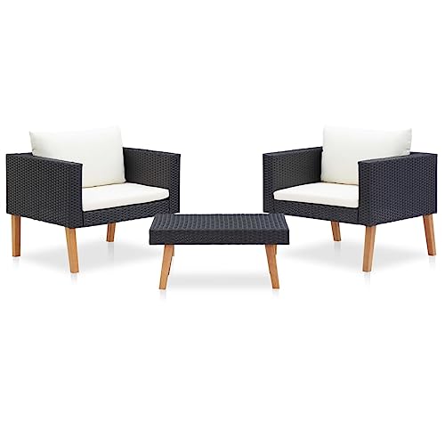 Willood 3tlg. Rattan Balkonset，Balkonmöbel Set 2 Sessel mit Hocker, Balkonmöbel Set Balkon 2 Personen, Gartenlounge Gartengarnitur， Gartenmöbel-Set Garten-Lounge-Set mit Auflagen Poly Rattan Schwarz von Willood