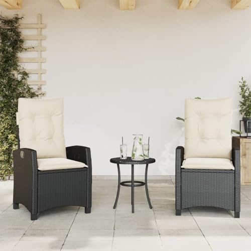 Willood Gartensessel mit Kissen 2-STK. Verstellbar Schwarz Poly Rattan von Willood