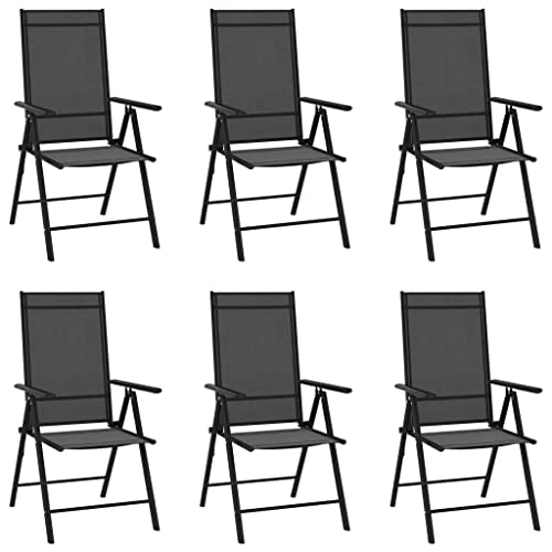 Willood Gartenstühle Klappbar 6 STK. Aluminium und Textilene Schwarz Sessel Balkon armlehne esszimmerstühle Chair von Willood