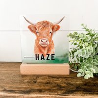 Highland Kuh Nachtlicht, Personalisiertes Schlafzimmer Kinderzimmer Zum Thema Bauernhof, Leuchtschild, Kinder Schlafzimmer, Geburtstagsgeschenk von WillowBeeSigns