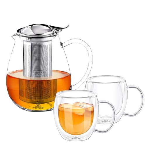 Wilmax Teekanne 1,3L mit Siebeinsatz + 2 Thermogläser 400ml | Teezubereiter für losen Tee | Vollkommen transparent | Herausnehmbarer Filter | Kannenfunktion | Spülmaschinenfest | Geschenkidee Wilmax Teekanne 1,3L mit Siebeinsatz + 2 Thermogläser 400ml | Teezubereiter für losen Tee | Vollkommen transparent | Herausnehmbarer Filter | Kannenfunktion | Spülmaschinenfest | Geschenkidee von Wilmax England