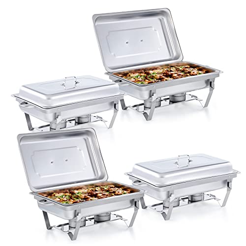 Wilprep Chafing Dish Speisewärmer 9L 4pcs Edelstahl Warmhaltebehälter Wärmebehälter Edelstahl Buffet-Set für Catering Buffet und Party (Silber - 4 Set) von Wilprep