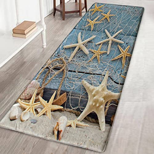 Wingbind Bereich Teppich rutschfeste Große Türmatte Ocean Starfish Gemusterte Teppichbodenmatte Treppenauflagen für Wohnzimmer Schlafzimmer Flur Küche, 1.3x4ft von Wingbind