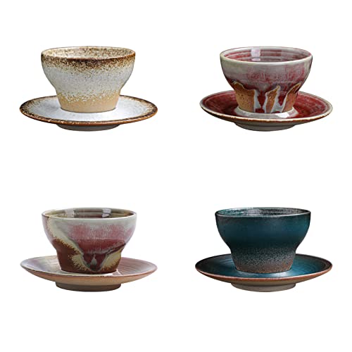 Wnvivi 4-teiliges Teetassen und Untertassen-Set, Vintage-Natur-Marmor-Textur, Kaffeetassen, Keramik-Kaffeetassen, stapelbare Keramik-Teetassen, 140 ml von Wnvivi
