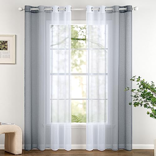 Woaboy 2er Set Voile Vorhang Zweifarbiger Vorhang mit Ösen Transparente Gardine Ösenschal Dekoschal Fensterschal Lichtdurchlässig für Schlafzimmer und Wohnzimmer 140x260cm Grau von Woaboy