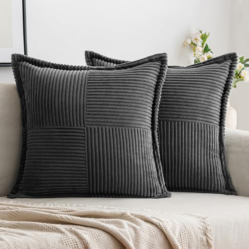 Woaboy Kissenbezüge Kordsamt Kissenhülle Dekorative Sofakissen Couchkissen Weich Dekokissen Zierkissenbezug für Zierkissen Sofa Schlafzimmer Wohnzimmer 2er Set Dunkelgrau 40x40cm von Woaboy