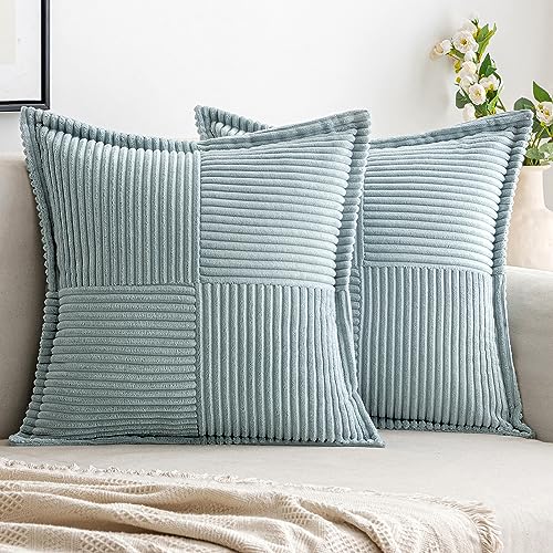 Woaboy Kissenbezüge Kordsamt Kissenhülle Dekorative Sofakissen Couchkissen Weich Dekokissen Zierkissenbezug für Zierkissen Sofa Schlafzimmer Wohnzimmer 2er Set Grau Grün 40x40cm von Woaboy