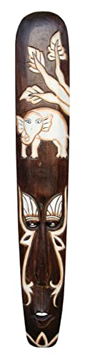Wogeka - 100 cm Elefant Wand-Maske - im Ethno Style Afrika aus Holz als Geschenk-Idee zu Weihnachten Geburtstag Dekoration - Handarbeit Schnitzerei von Bali Maske45.100 (Maske45.100a) von Wogeka