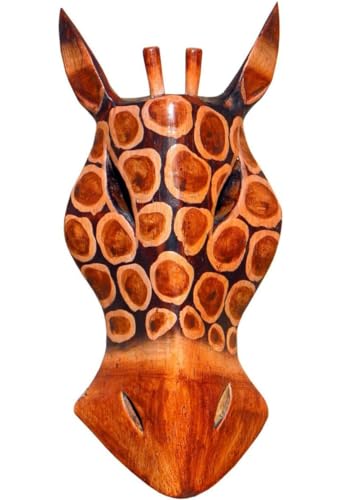 Wogeka - 20 cm Giraffe Wand-Maske - Handarbeit aus Holz als Geschenk-Idee zu Geburtsag Weihnachten zur Afrika Deko Maske74 von Wogeka