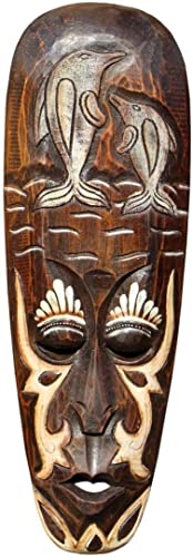 Wogeka - 50 cm Delfin Wand-Maske - im Ethno Style Afrika aus Holz als Geschenk-Idee zu Weihnachten Geburtstag Dekoration - Handarbeit Schnitzerei von Bali Maske80 (Maske80) von Wogeka