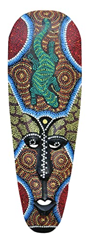 Wogeka - 50 cm Dotpaint Gecko Wand-Maske - im Ethno Style Afrika aus Holz als Geschenk-Idee zu Weihnachten Geburtstag Dekoration - Handarbeit Schnitzerei von Bali Maske99 von Wogeka