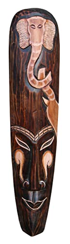 Wogeka - 50 cm Elefant Wand-Maske - im Afrika Style aus Holz als Geschenk-Idee zu Weihnachten Geburtstag Dekoration - Handarbeit Schnitzerei von Bali Maske06 (Maske06a) von Wogeka