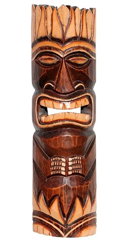 Wogeka - 50 cm TIKI Maori Wand-Maske - im Neuseeland Style aus Holz als Geschenk-Idee zu Weihnachten Geburtstag Dekoration - Handarbeit Schnitzerei von Bali (Maske39) von Wogeka