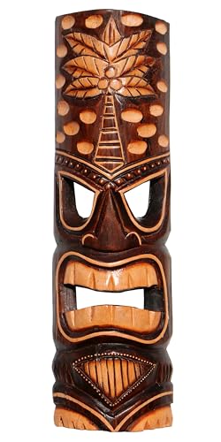 Wogeka - 50 cm TIKI Maori Wand-Maske - im Neuseeland Style aus Holz als Geschenk-Idee zu Weihnachten Geburtstag Dekoration - Handarbeit Schnitzerei von Bali (Maske44) von Wogeka