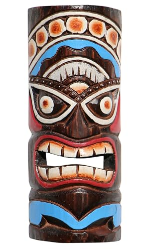 Wogeka - Bunte 30 cm TIKI Maori Wand-Maske - im Neuseeland Style aus Holz als Geschenk-Idee zu Weihnachten Geburtstag Dekoration - Handarbeit Schnitzerei von Bali (TIKIB07) von Wogeka