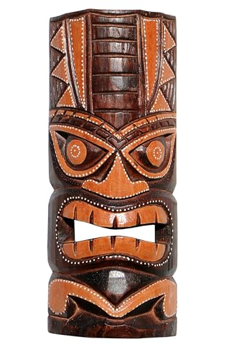 Wogeka - Bunte 30 cm TIKI Maori Wand-Maske - im Neuseeland Style aus Holz als Geschenk-Idee zu Weihnachten Geburtstag Dekoration - Handarbeit Schnitzerei von Bali (TIKIB08) von Wogeka