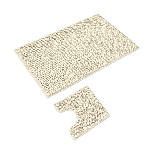 WohnDirect Badematten Set 2 teilig Creme • WC Vorleger (45x45cm), Badematte (70x120cm) • rutschfest waschbar Badezimmerteppich MIT WC-Ausschnitt von WohnDirect