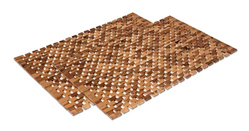 WohnDirect rutschfeste Holz Badematte Natur 2er Set 50x80 - Nachhaltige, Robuste Holzmatte für Badezimmer, Sauna & Wellness - Duschvorleger aus 100% Akazienholz von WohnDirect