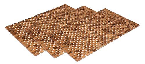 WohnDirect rutschfeste Holz Badematte Natur 3er Set 40x60 - Nachhaltige, Robuste Holzmatte für Badezimmer, Sauna & Wellness - Duschvorleger aus 100% Akazienholz von WohnDirect