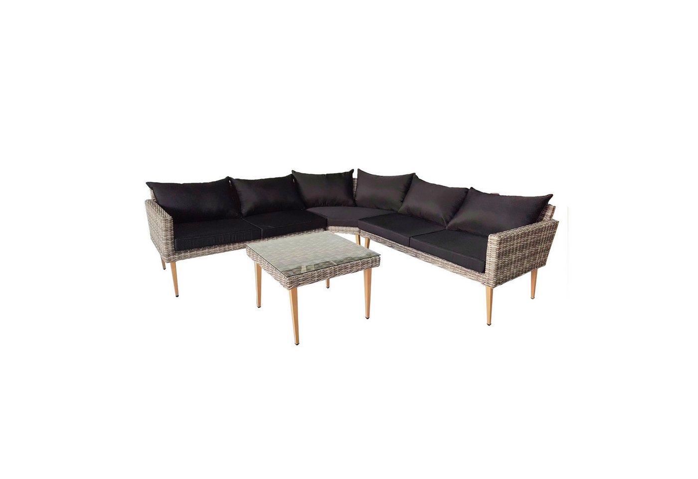 Wohnando Garten-Essgruppe Garten Ecksofa "Zac", modern, Gartenmöbel, (2-tlg), 4-Sitzer, mit Beistelltisch und Sitzkissen, stilvoll, grau schwarz von Wohnando