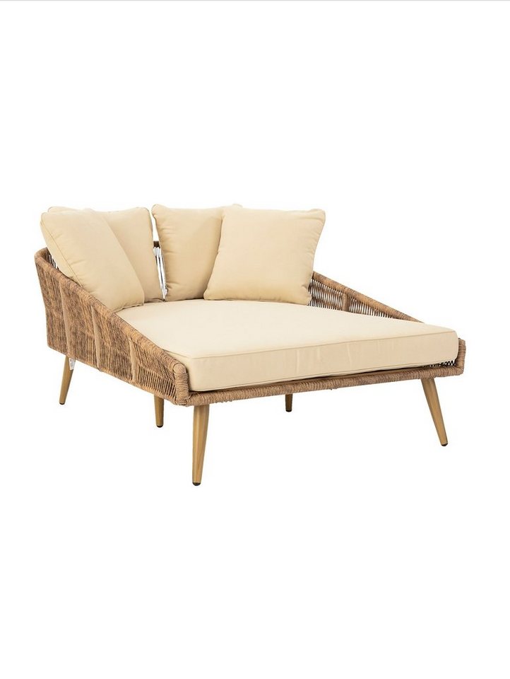 Wohnando Gartenliege Gartensofa "Nia" Loungesofa, helles Rattan 114x162x71cm (BxTxH), 1 St., mit Auflage und Kissen creme beige, Gartensonnenliege, Gartenmöbel von Wohnando