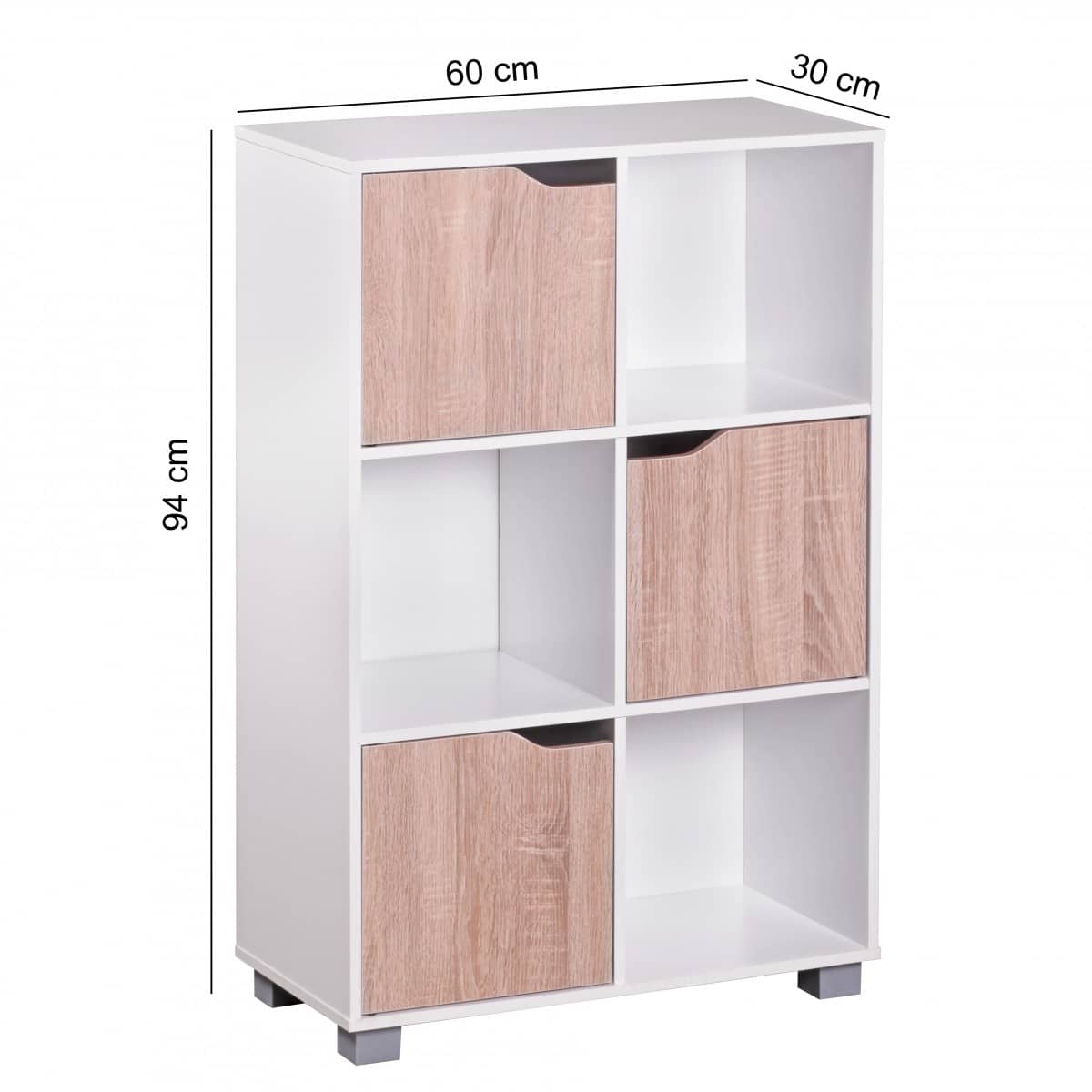 Design B?cherregal MASSA Modern Holz Wei? mit T?ren geschlossen Sonoma Eiche Standregal freistehend 6 F?cher 60 cm Breit x 90 cm Hoch x 30 cm Tief Freistehend B?roregal klein Holzregal von Wohnling