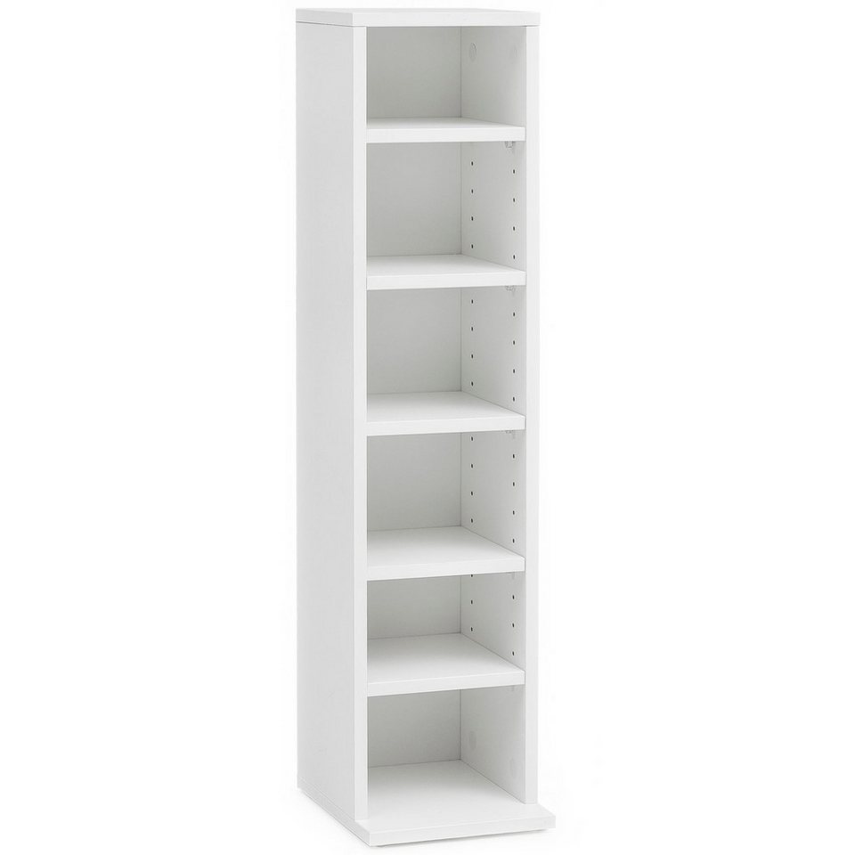 Wohnling CD-Regal WL5.836, 21x90x20 cm, Offenes Bücherregal Schmal Weiß, CD Aufbewahrung Klein, Nischenregal 6 Fächer von Wohnling