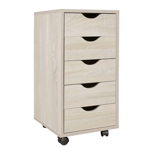 Wohnling Rollcontainer 33 x 64 x 38 cm MDF-Holz 5 Schubladen Sonoma, Moderner Schubladencontainer mit Rollen, Standcontainer Bürocontainer Wohnling Rollcontainer 33 x 64 x 38 cm MDF-Holz 5 Schubladen Sonoma, Moderner Schubladencontainer mit Rollen, Standcontainer Bürocontainer von Wohnling