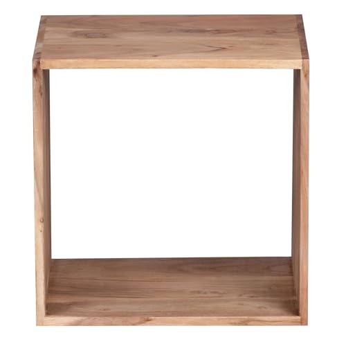 Wohnling Standregal Massivholz Akazie 43,5 cm Cube Regal Design Holzregal Naturprodukt Beistelltisch Landhaus-Stil dunkel-braun Wohnzimmer-Möbel Unikat Echtholz Couchtisch viereckig Anstelltisch von Wohnling