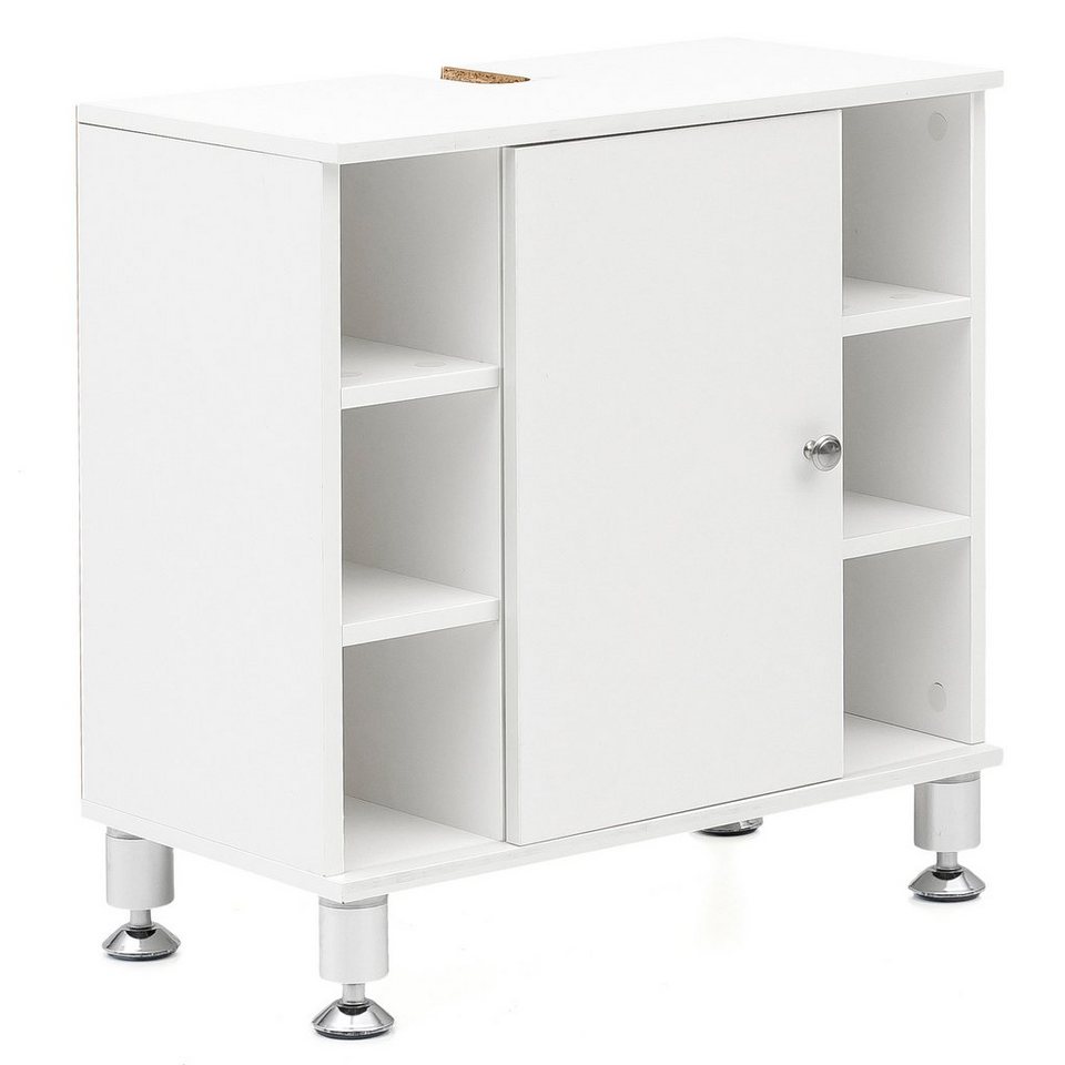 Wohnling Waschbeckenunterschrank WL5.752 (60 x 64 x 32 cm Weiß, Badschrank mit Tür) Unterschrank Waschbecken, Waschtischunterschrank von Wohnling